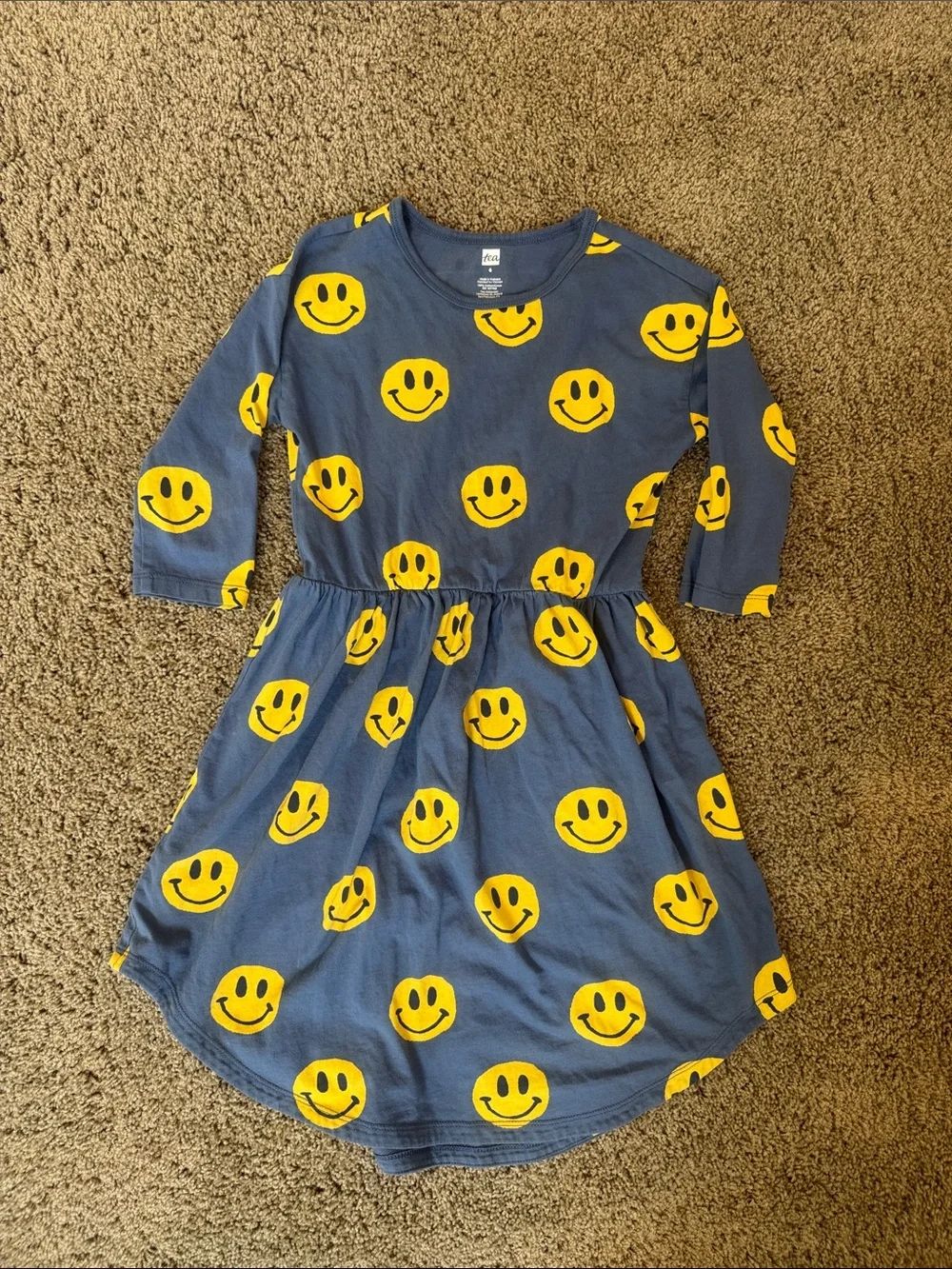Tea Collection Kids Smiley Face Cotton Dress - Navy with Yellow Smiles